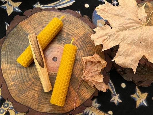 PACK DE VELAS DE CERA DE ABEJA +PALO SANTO.(VELAS)